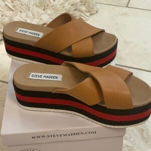 Steve Madden Asher Slide Sandal in Cognac Multi